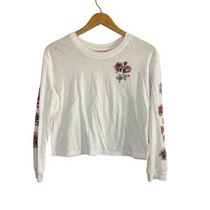 Rebellious One White Rose Long Sleeve Crop Tee